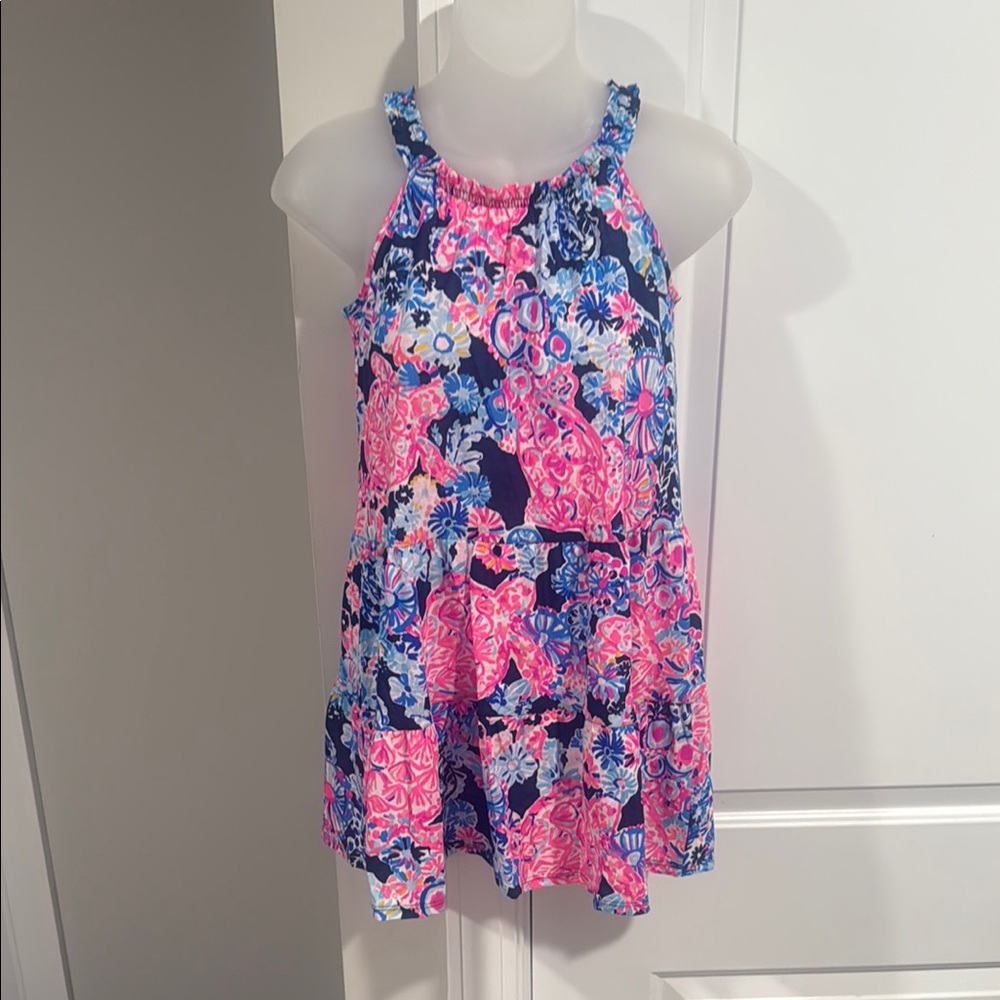 Lilly Pulitzer Floral Halter Dress in Pink and Blue Girls L (8-10)